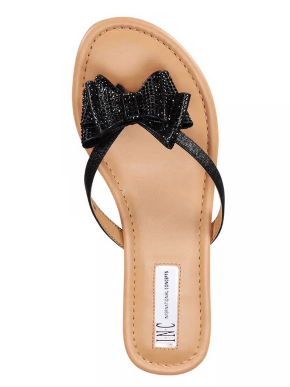 INC International Concepts Women Mabae Bow Flat Sandals, Black